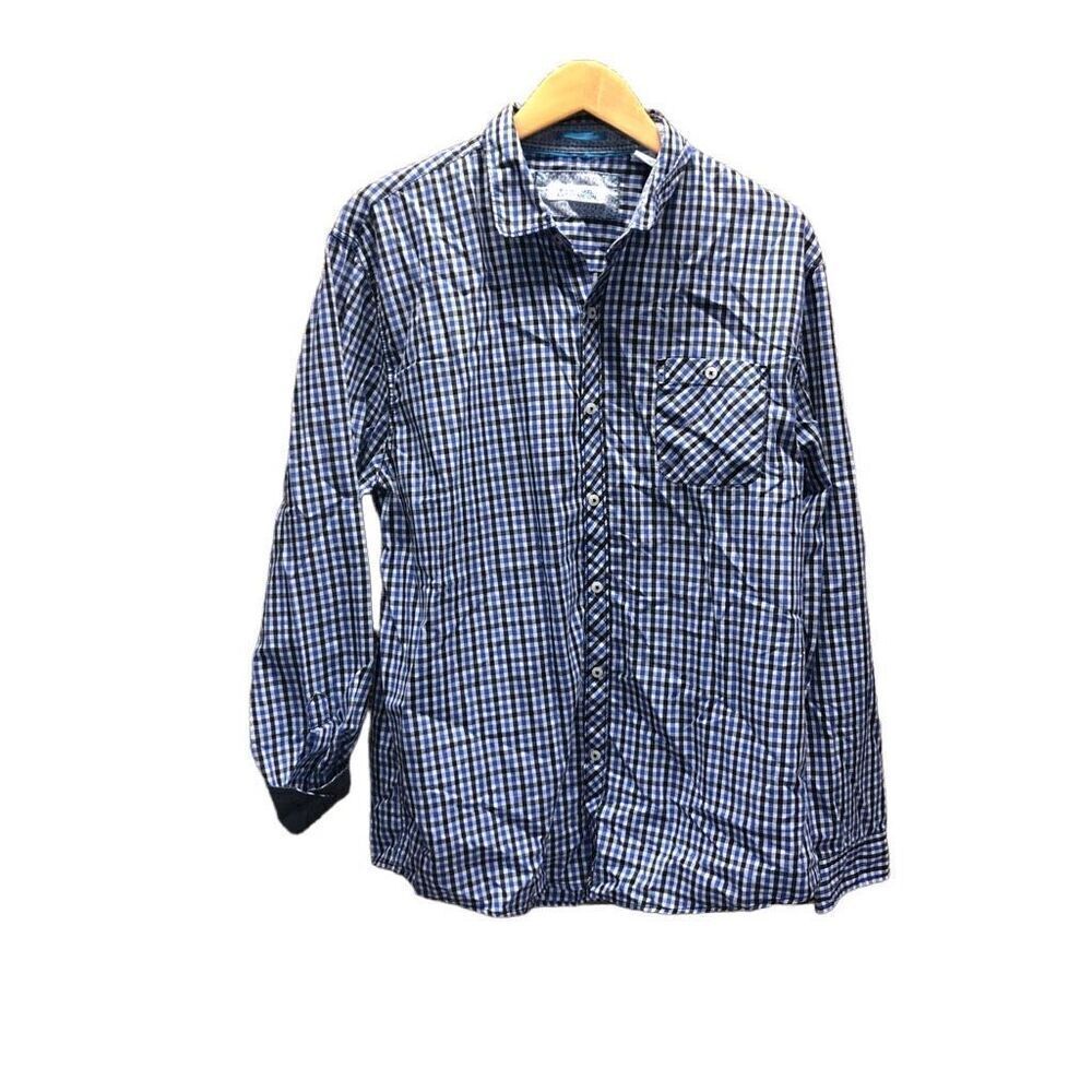 Michael Brandon Extra Large (XL) Blue and Black Plaid Long Sleeve Button